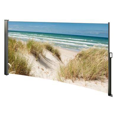 Seitenmarkise ausziehbar rechts, 160 cm hoch, Seitenrollo mit Fotodruck Ostsee / Osts