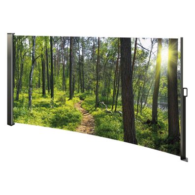 Seitenmarkise ausziehbar rechts, 160 cm hoch, Seitenrollo mit Fotodruck Wald / Wald