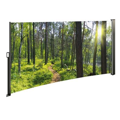 Seitenmarkise ausziehbar links, 160 cm hoch, Seitenrollo mit Fotodruck, Wald / links
