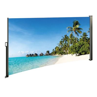 Seitenmarkise ausziehbar links, 160 cm hoch, Seitenrollo mit Fotodruck Südsee / Südse