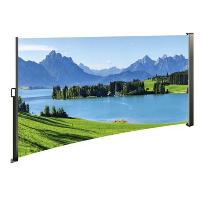Seitenmarkise ausziehbar links, 160 cm hoch, Seitenrollo mit Fotodruck Berge / links