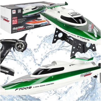 RC-Rennboot IKONKA FT009 grün 2,4 GHz bis 30 km/h mit Akku und Ständer