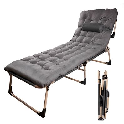 Feldbett LUARO Tourist klappbar 198 cm hellgrau mit Polsterauflage und Nackenrolle