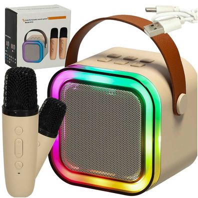 Karaoke-Set IKONKA K12 mit 2 Mikrofonen Bluetooth LED Lautsprecher beige