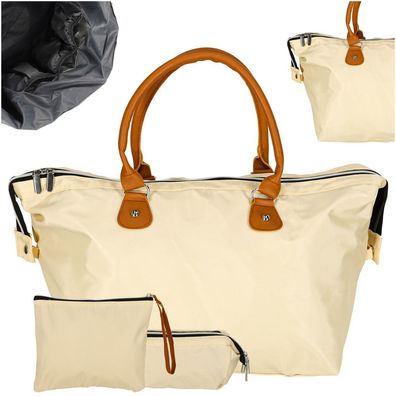 Reisetasche IKONKA beige 48x30x21 cm Polyester 3-teiliges Set mit Schultergurt