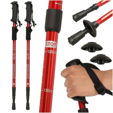 Nordic Walking Stöcke IKONKA 2 Stück Aluminium verstellbar 65-135 cm rot