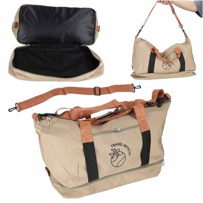 Reisetasche IKONKA 58 x 34 cm Handgepäck Sporttasche mit Bodenfach beige