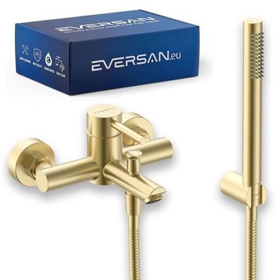 Eversan Badewannenarmatur Premium LOKE Gold mit Handbrause und Brauseschlauch