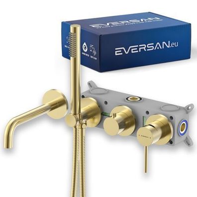 Eversan 4-Loch-Unterputz-Badewannenarmatur Premium LOKE Gold gebürstet mit Box
