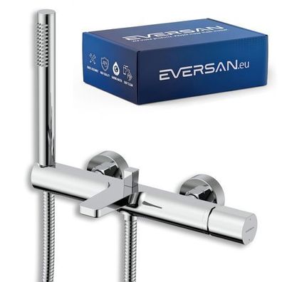Eversan 3-Loch-Badewannenarmatur Premium LOKE Chrom mit Handbrause und Brauseschlauch