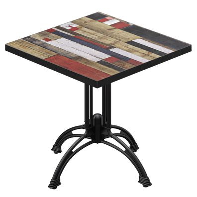 BMLG | Bistro Tisch | 70 x 70 x 75 cm | Quadratisch | Schwarzer Rand | Vintage Bunt