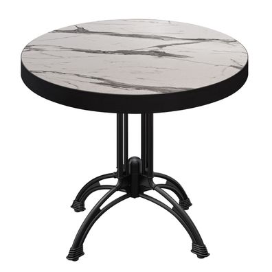 BMLG | Bistro Tisch | Ø 60 x 77 cm | Rund | Schwarzer Rand | Weiß Marmor / Schwarz |