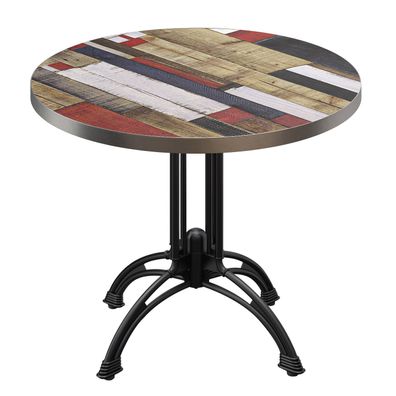 BMLG | Bistro Tisch | Ø 80 x 75 cm | Rund | Edelstahl Rand | Vintage Bunt / Schwarz