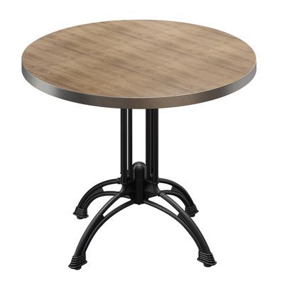 BMLG | Bistro Tisch | Ø 80 x 75 cm | Rund | Edelstahl Rand | Eiche / Schwarz |