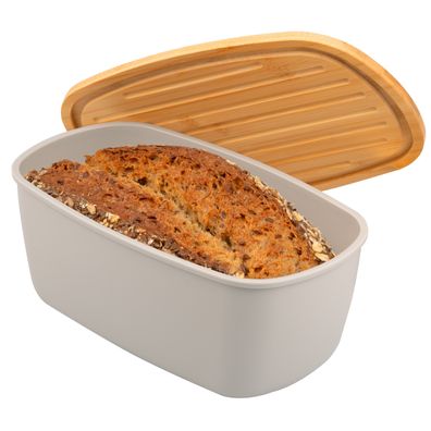 bremermann Brotkasten mit Bambus-Deckel, Brotbox | Schneidebrett, Brottopf, grau