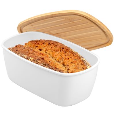 bremermann Brotkasten mit Bambus-Deckel, Brotbox | Schneidebrett, Brottopf, weiß