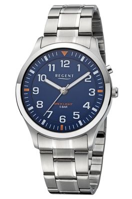 Regent Herrenuhr mit Beleuchtung Edelstahl/Blau F-1610