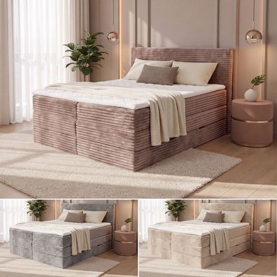 Mollo XL Boxspringbett mit Stauraum, 2 Bettkästen und Topper, Bonellkern
