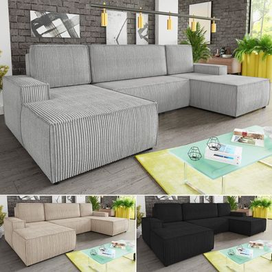 TOTTI U Ecksofa mit Schlaffunktion und Samtbezug - Bequeme Couch mit Stauraum