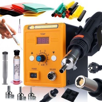 Rosfix Set Heißluft-Lötstation 858D – 700W, 3 Düsen, 328 Schrumpfschläuche