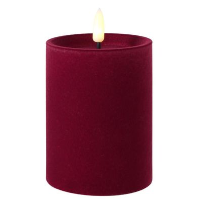 LED-Kerze Velvetta beflockt dunkelrot Ø 7,5 cm Höhe 12,5 cm