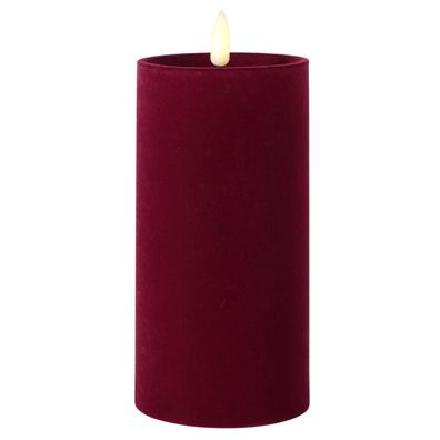 LED-Kerze Velvetta beflockt dunkelrot Ø 7,5 cm Höhe 17,5 cm
