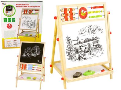Zeichenbrett Holz LEAN Toys doppelseitig mit Abakus Uhr und Alphabet ab 3 Jahren
