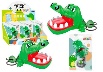 Schlüsselanhänger Krokodil LEAN TOYS beißendes Scherzspiel mit Glöckchen grün