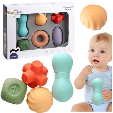 Sensorikspielzeug Set LEAN Toys 6-teilig, weiches Silikon, ab 3 Monaten