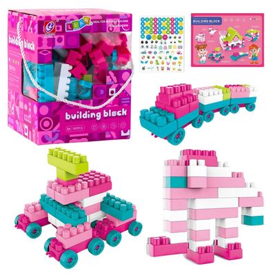 Bausteine Set LEAN Toys 150 Teile Pastell Rosa mit Stickerbogen ab 3 Jahren