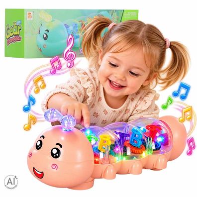 Interaktive Krabbel-Raupe IKONKA rosa mit LED-Licht und Melodien, ab 3 Jahren