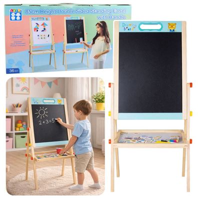 Kindertafel LEAN Toys doppelseitig, Kreide und Magnet, Holz, 85 cm, mit Zubehör