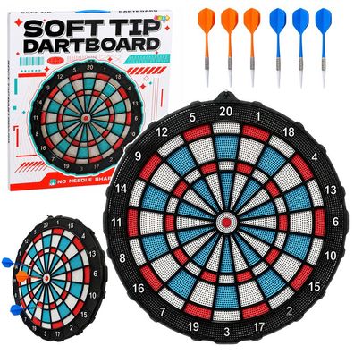 Dartscheibe LEAN Toys Soft-Tip 42,5 cm mit 6 Softdarts und 6 Ersatzspitzen