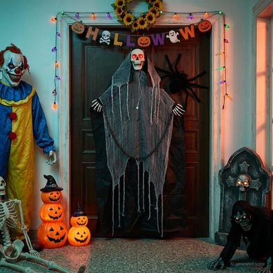 vidaXL Halloween-Sensenmann zum Aufhängen SPOOKA Schwarz 112 x 164 cm