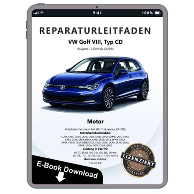 VW Golf 8 CD 2019-2024 Dieselmotor 1,6l 2,0l 90-190 PS Reparaturanleitung eBook