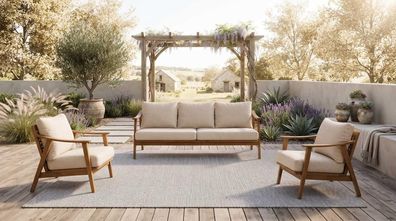 Elegantes Gartenmöbel-Set aus Holz mit 3-Sitzer-Sofa und 2 Sessel