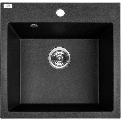 Granitspüle Einzelbecken ALENA 49x49 Schwarz | Siphon im SET!