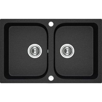 Granitspüle Doppelbecken CELIA 48x76 Schwarz | Siphon im SET!