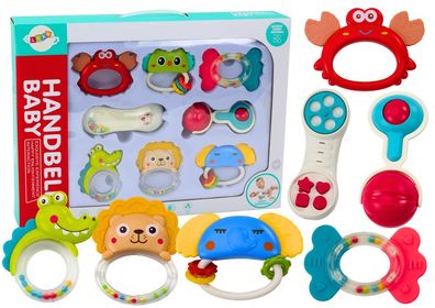 Babyrassel Set LEAN Toys 8-teilig mit Beißring Funktion und Tiermotiven