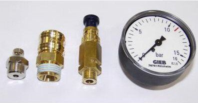 Kompressor Armaturensatz 11 bar Manometer Sicherheitsventil Kupplung Ablass