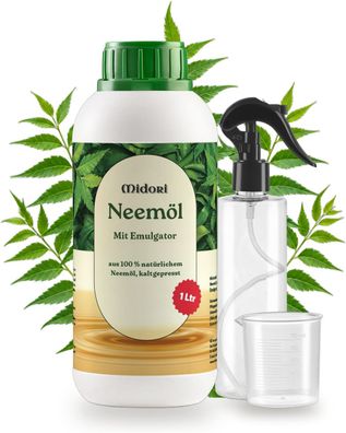 Midori Neemöl (Niemöl) mit Emulgator kaltgepresst 1000 ml inkl. Sprühflasche Messbech