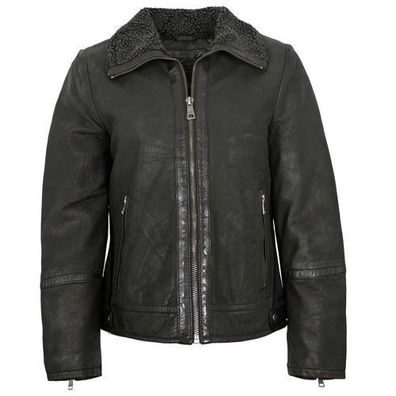 Mauritius - Damen Echtleder Lederjacke Lammnubuk schwarz