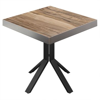 BE | Bistro Tisch | 70 x 70 x 77 cm | Quadratisch | Edelstahl Rand | Sheesham