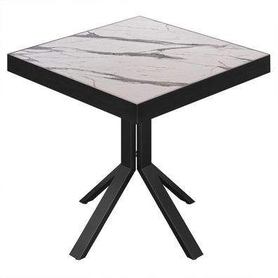 BE | Bistro Tisch | 70 x 70 x 77 cm | Quadratisch | Schwarz Rand | Weiß Marmor