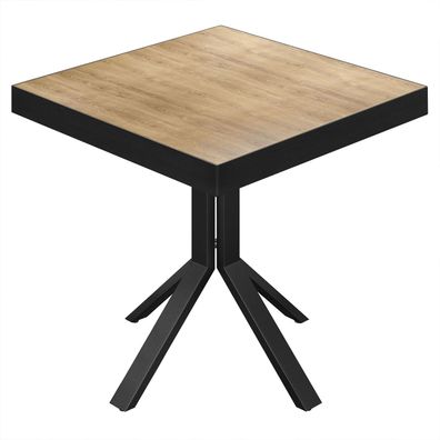 BE | Bistro Tisch | 80 x 80 x 77 cm | Quadratisch | Schwarz Rand | Eiche / Schwarz |
