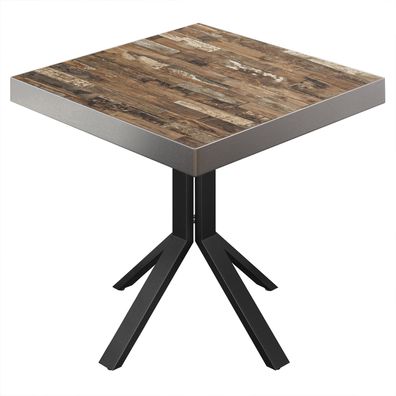 BE | Bistro Tisch | 60 x 60 x 77 cm | Quadratisch | Edelstahl Rand | Vintage Old