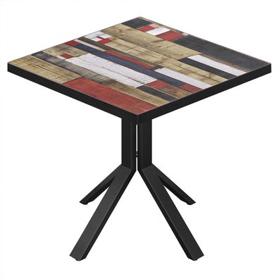BE | Bistro Tisch | 80 x 80 x 74,5 cm | Quadratisch | Schwarz Rand | Vintage Bunt
