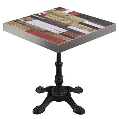 BPR | Bistro Tisch | 70 x 70 x 77 cm | Quadratisch | Edelstahl Rand | Vintage Bunt