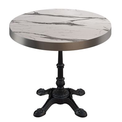 BPR | Bistro Tisch | Ø 60 x 77 cm | Rund | Edelstahl Rand | Weiß Marmor / Schwarz |