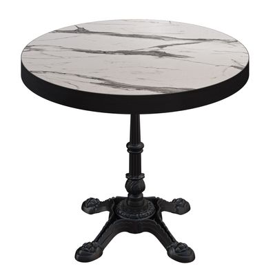 BPR | Bistro Tisch | Ø 70 x 77 cm | Rund | Schwarzer Rand | Weiß Marmor / Schwarz |